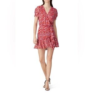 Tanya Taylor Zora Floral Silk Blend Mini Dress Size 0 Puff Ruched Short Sleeve
